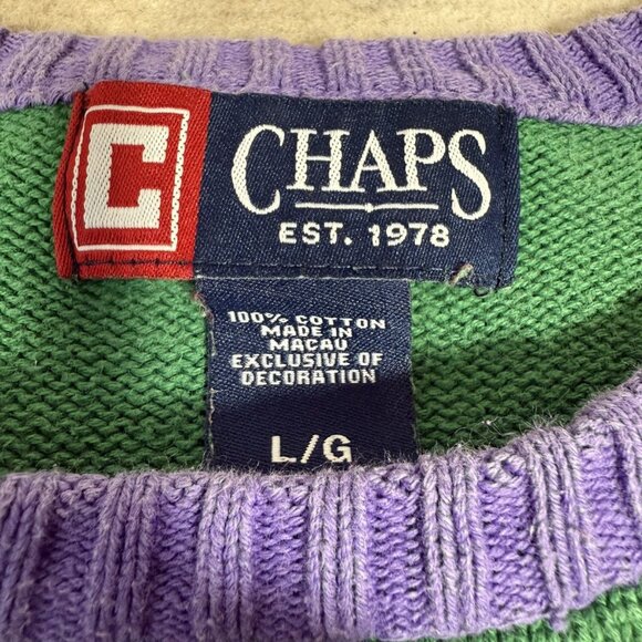 Vintage Chaps Green Purple Stripped Sweater - Picture 5 of 6